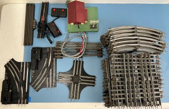 Lot Of Model Railroad Track Switches And A Station House.