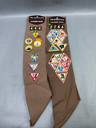 2 Girl Scout Sashes With Badges - Front & Back