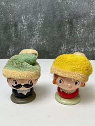 Vintage Couple Egg Holders With Hand Made Custom Hats