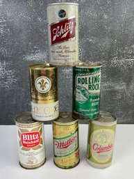 Lot Of 6 FULL Old Beer Cans Miller High Life Columbia Rolling Rock Blitz  *Local Pickup Only*