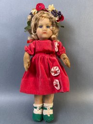 Vintage Chad Valley Fabric Doll With Glass Eyes.