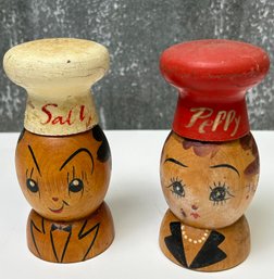 Vintage Wood Pepper And Salt Shakers