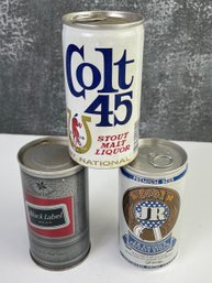 Lot Of 3 FULL Old Beer Cans Colt 45 JR EWING Carling  *Local Pickup Only*