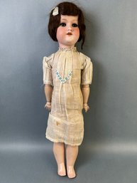 Antique Porcelain Head A And M German Made Doll With Original Wig And Chemise Working Cryer.