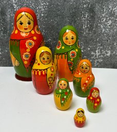Vintage European Nesting Dolls In Primary Colors