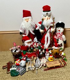 Group Holiday Decor: Large Santa Nutcracker,  A Stuffed And Snowman W/lot Of Misc Ornaments