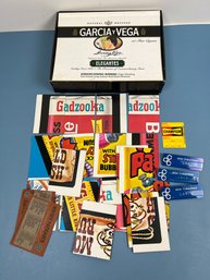 Lot Of Topps Wacky Packages Trading Cards3 Gcc Badges In A Cigar Box.