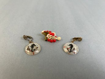 Two Pair Of Vintage Clip Earrings Seahorses