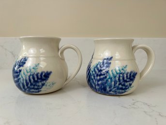 Stoneware Blue And White Studio Pottery Mugs - Signed