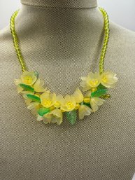 Yellow Beads With Yellow/green Flowers Necklace