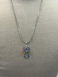 Silver Tone Necklace With Bejeweled Pendant