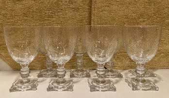 8 Etched Crystal Water Goblets