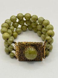 Moss Green Beaded Bracelet  With Gold Tone Clasp