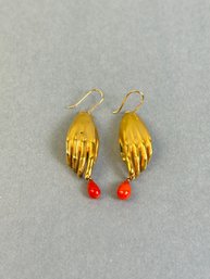 Vintage Goldtone Hand Earrings With Coral