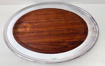 Silver Plate And Teak Serving Tray.