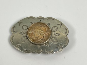 Nickel Silver Belt Buckle With 1922 Silver Peace Dollar