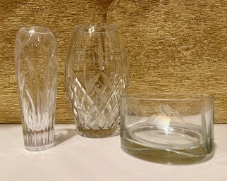 Crystal Vases & Glass Decor ~ Group Of 3