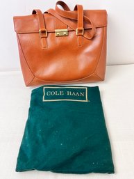 Cole Hahn All Leather Handbag With Green Fleece Cover.