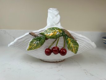 French Pottery Basket With Cherry Accents