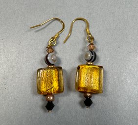 Amber Color Pierced Earrings