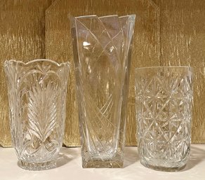 Heavy Crystal Vases ~ Group Of 3