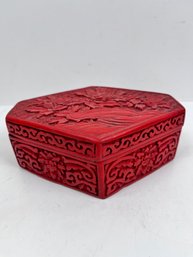 Intricately Carved Asian Cinnebar Wood Box.