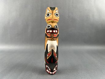 Northwest Native Wood Carved Totem - Signed, Stacey Raub