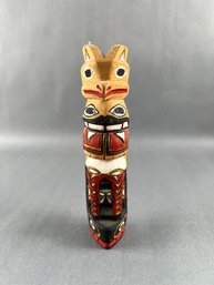 Northwest Native Wood Carved Totem - Signed, PT