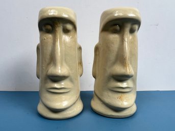 Easter Island Stoneware Salt And Pepper Shakers From A Supper Club In Ohio.