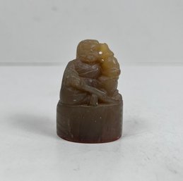 Small Carved Stone Of Asian Man On A Stump Seal Stamp