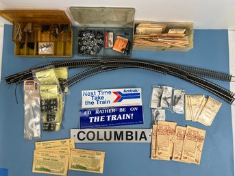 Lot Of Model Train Repair Parts, Decals, Track, Signs And Stickers.