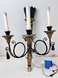 Black And Gold Large Sconce With Wiring And Extra Bulbs Wood And Metal.