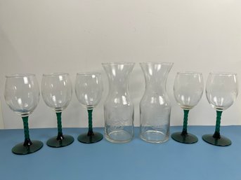 5 Pioneer Wine Glasses And 2 Amtrak Carafes. Local Pick Only