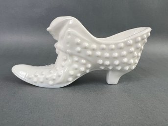 Fenton Cat Head Hobnail White Milk  Glass Victorian Shoe Slipper Art Glass