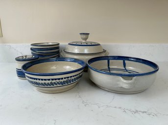 8 Piece Set Of Handmade Studio Pottery Bowls And Serving Pieces