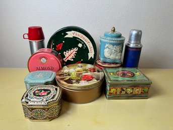 Large Lot Of Tins And Thermos *Local Pick-Up Only*