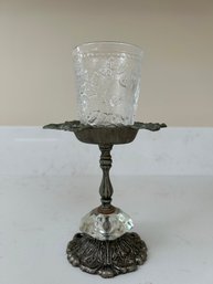 Vintage Metal Toothbrush And Drinking Glass Counter Stand