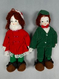 Vintage Boy & Girl Porcelain Head Doll Ornaments