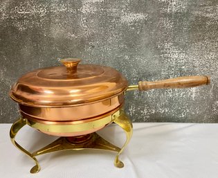 Copper Chaffing Dish With Wood Handle & Burner  - Local Pick-Up Only