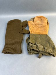 Vintage 2 Finger Chopper Mittens With Wool Liners.