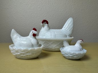 Three Milk Glass Roosters *Local Pick-Up Only*