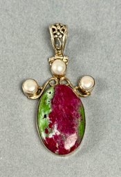 Ruby Zoisite Sterling Pendant With Pearls