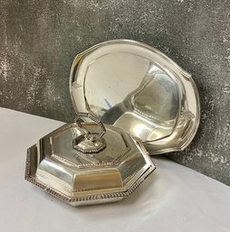 Silver Plate Covered Dish And Platter  - Local Pick-Up Only