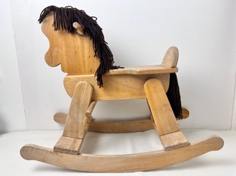Childs Wood Rocking Horse With Yarn Mane And Tail.
