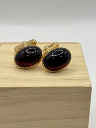Gold Tone Cuff Links With Red Stones By Swank