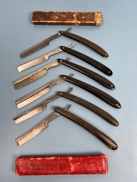 Lot Of 6 Vintage Straight Razors And 2 Non Matching Boxes.
