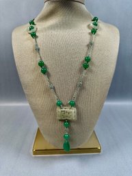 Green And White Jade Necklace & Pendant