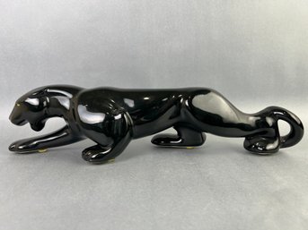Large MCM Ceramic Black Crouching Panther With Yellow Eyes