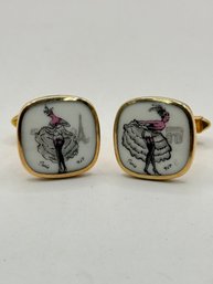 Gold Tone Cuff Links With Dancing Girl Insignia