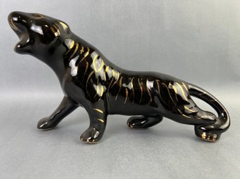 Vintage Ceramic Black Panther With Gold Stripes